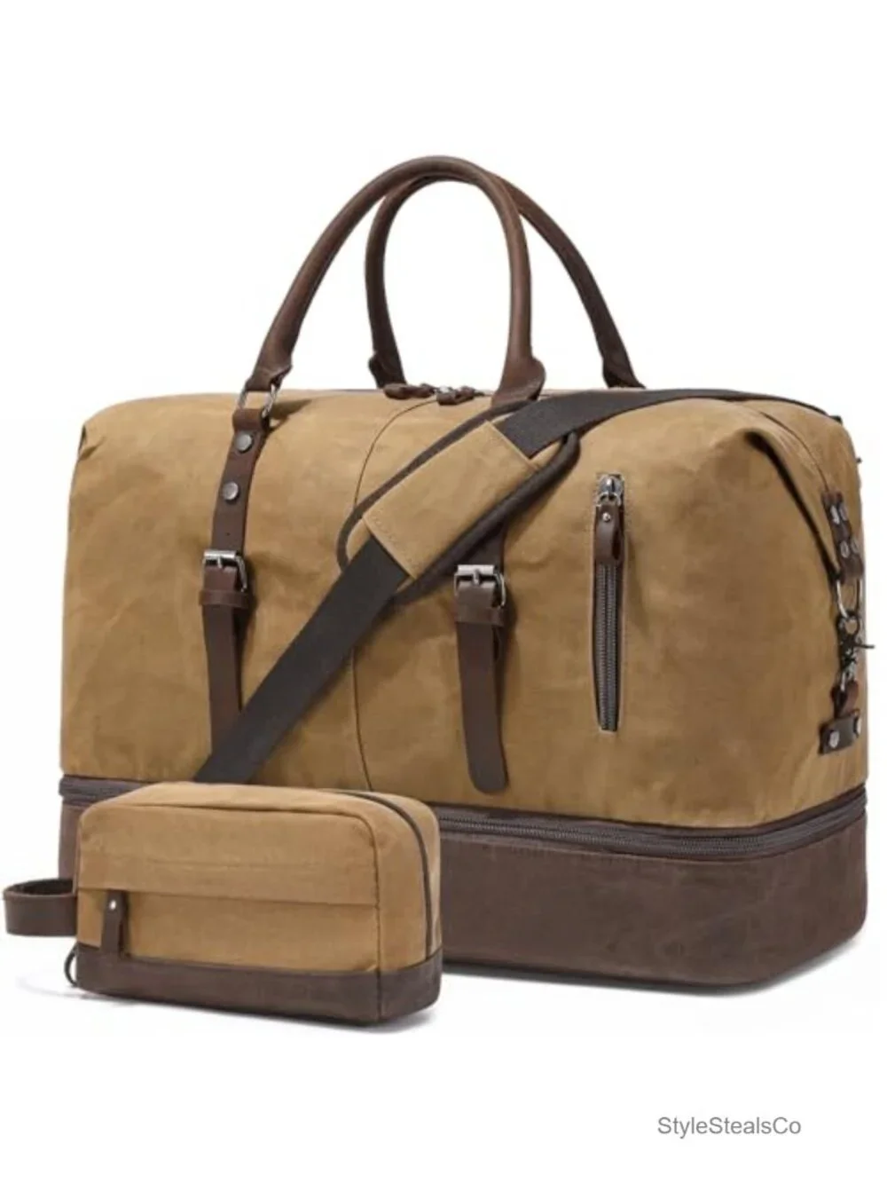 Canvas Waxed Weekender Bag with Shoe Compartment - Travel Duffel